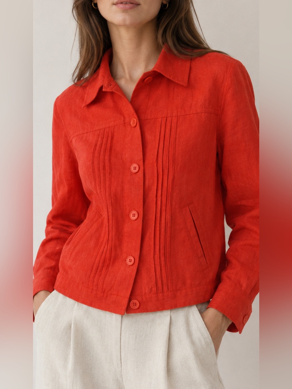Relativity Women’s M Orange 100% Linen Button Front Jacket Blazer NWOT